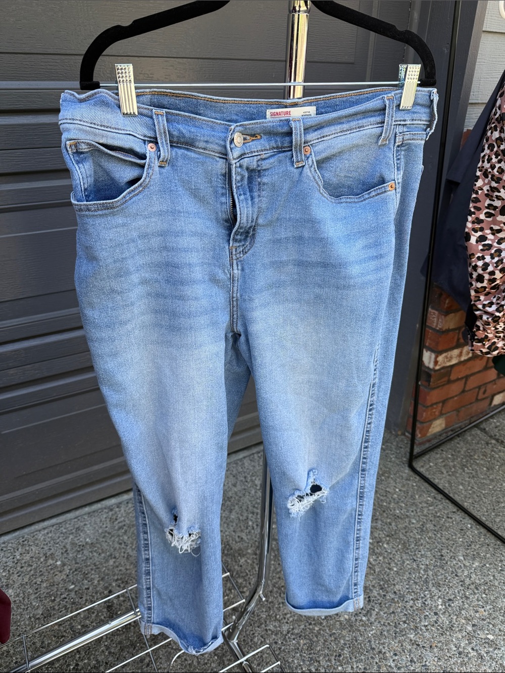 Signature Light Wash Boyfriend Jeans with Knee Rips